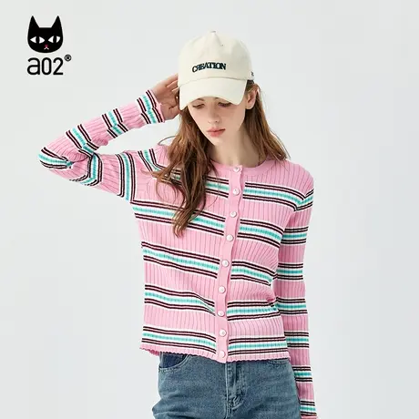 【老粉专享】a02撞色条纹针织开衫女通勤风潮流百搭外套商品大图