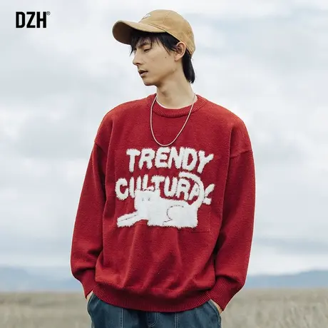 男士植绒红色毛衣男圆领冬季加厚本命年上衣套头针织衫宽松毛线衣商品大图