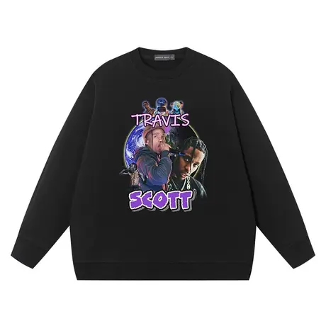 秀洛说唱歌手美式复古纯棉圆领卫衣travis scott衣服嘻哈街头欧美商品大图