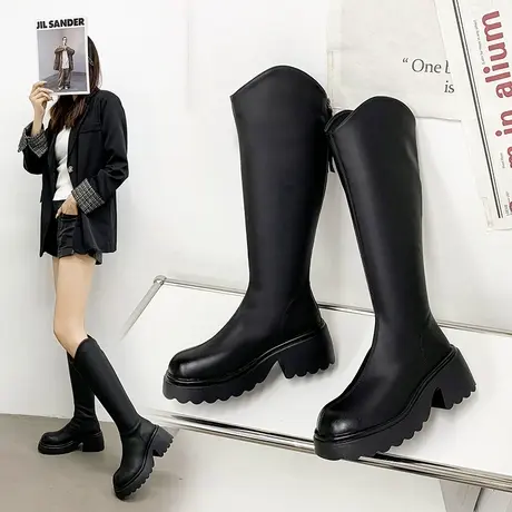 长筒靴子女冬季2023新款时尚瘦瘦靴显瘦高筒骑士靴长靴厚底高筒靴商品大图