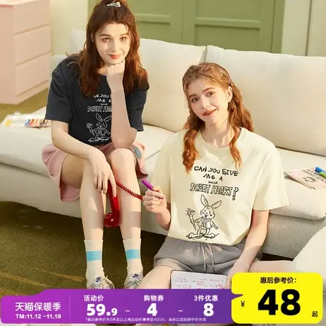 圆领短袖女T恤衫唐狮2023夏季新款兔子印花港味chic上衣设计感潮f商品大图