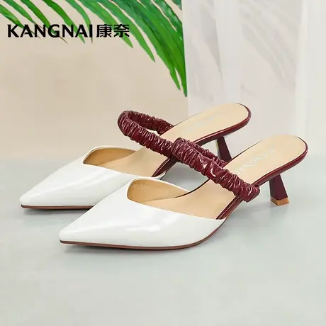 康奈拖鞋女夏外穿凉鞋尖头夏季酒杯细中跟时尚都市气质职场拖鞋商品大图