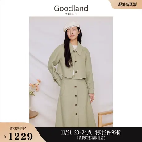 Goodland美地女装冬季毛呢百搭复古POLO领休闲短外套商品大图