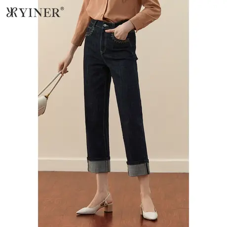 YINER音儿女装2021秋季新款舒适棉弹牛仔布牛仔裤图片