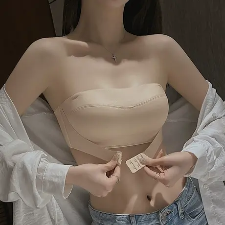 无肩带内衣女防滑聚拢抹胸裹胸小胸显大隐形文胸婚纱专用美背胸罩商品大图