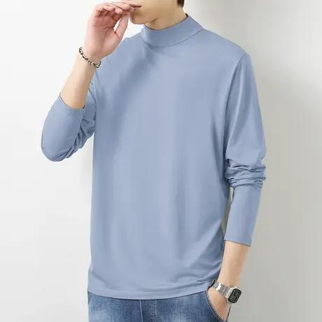 莫代尔长袖t恤男秋季潮流修身半高领内搭打底衫纯色中领秋衣小衫商品大图
