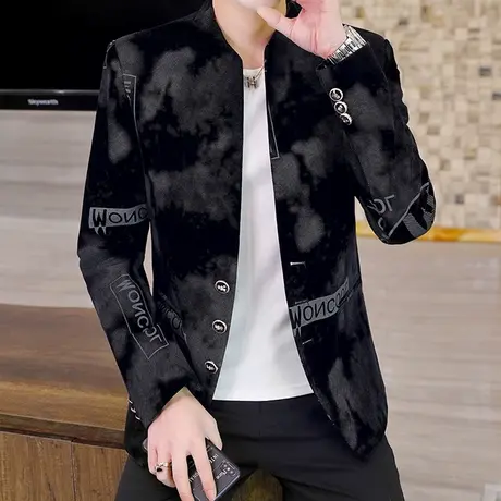 中山装男士青年修身韩版休闲外套2023春季新款青年立领夹克男帅气商品大图