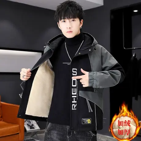 外套男春秋2023新款韩版潮流工装上衣服冬季加绒加厚休闲百搭夹克商品大图