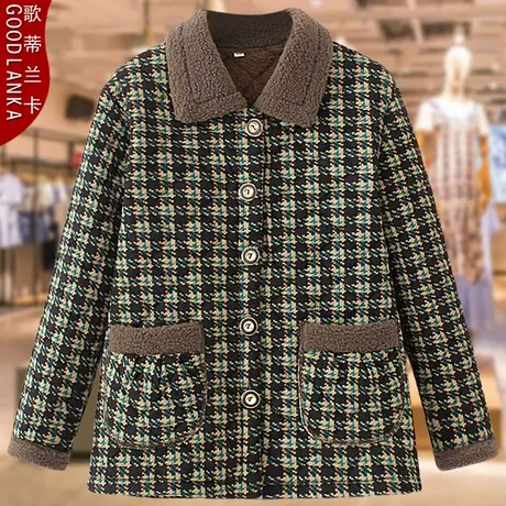 加大码中老年妈妈冬季加绒棉衣洋气老年人女加厚保暖翻领棉服外套商品大图