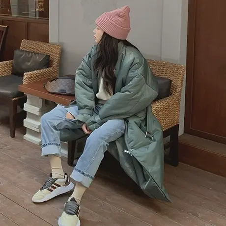 冬装新款过膝长款棉衣女韩版宽松大码灯笼袖羽绒棉服休闲棉袄外套商品大图
