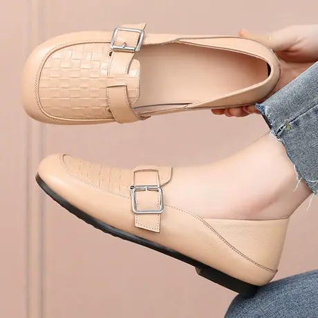 牛筋底真皮平底2023新款皮鞋女大码41一43软皮懒人秋加肥加宽单鞋商品大图