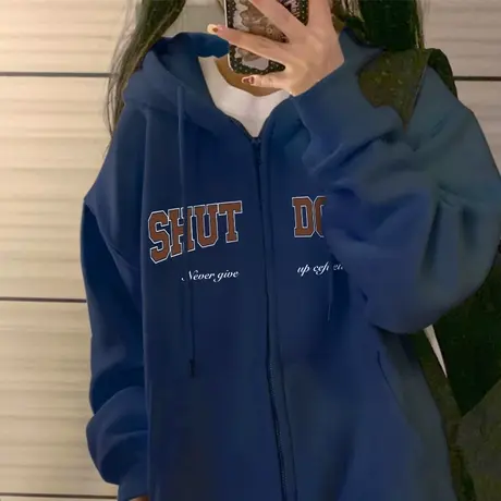 秋季美式卫衣外套女春秋款oversize连帽加绒开衫上衣2023新款爆款图片