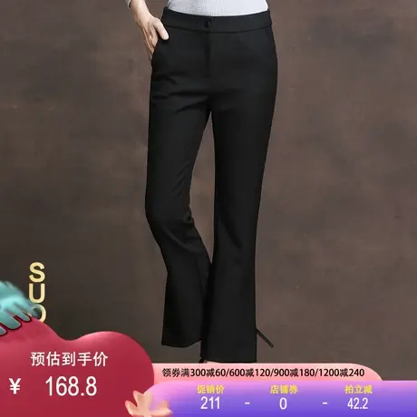 羊毛呢喇叭裤2023春秋季新款毛呢长裤微喇裤女裤羊绒黑色休闲裤商品大图