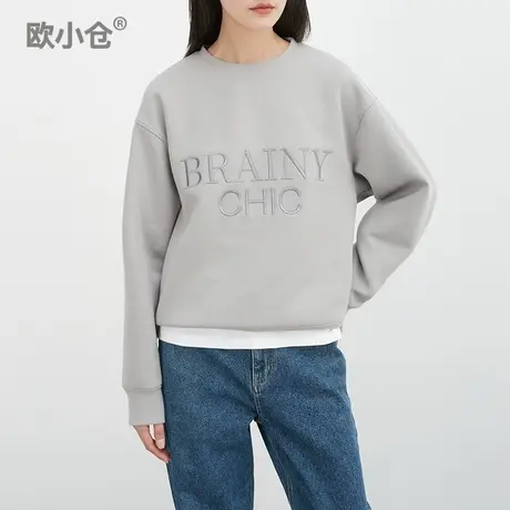 欧小仓 BrainyChic 绣花字母春秋空气层圆领卫衣外穿 设计感小众商品大图
