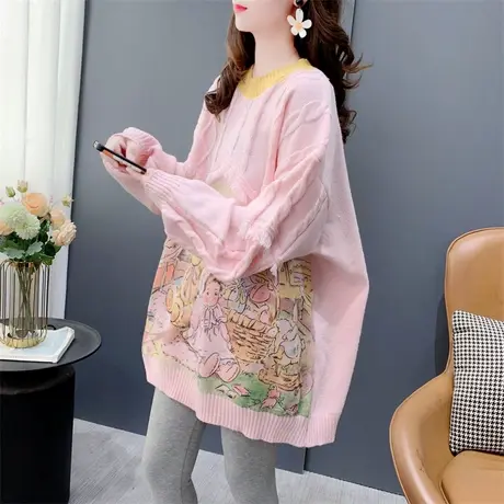 日系温柔风圆领毛衣女套头2023新款秋冬宽松外穿洋气甜美别致上衣图片