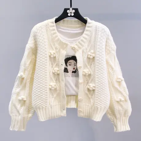 日系慵懒风毛衣外套女秋冬2023新款宽松设计感小众短款针织开衫商品大图