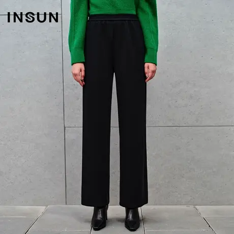 INSUN恩裳线上专选冬季羊毛针织加绒松紧腰阔腿裤图片