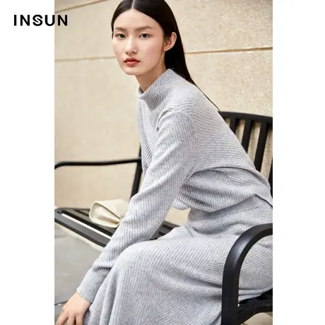 INSUN恩裳冬季斜纹半高领套头山羊绒针织衫图片