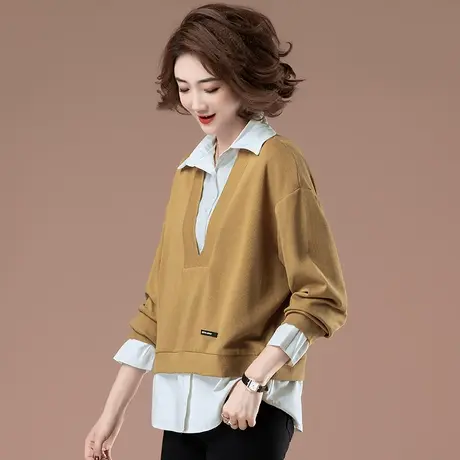 假两件上衣针织衫2023年新款打底衫女春秋长袖t恤早秋装大码宽松图片