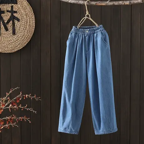 枫谜2023新款休闲百搭复古时尚宽松显瘦牛仔九分阔腿哈伦裤商品大图