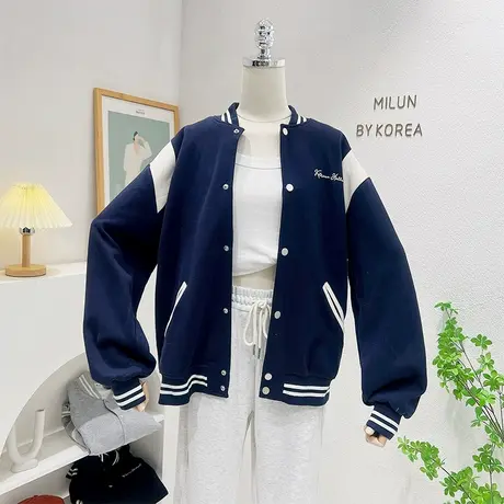 2022秋季新款开衫韩国东大门ins简约卫衣运动休闲撞色棒球服外套商品大图