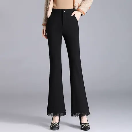 黑色微喇裤女2023秋季新款蕾丝裤脚鱼尾裤通勤显瘦职业长裤休闲裤商品大图