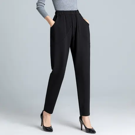 哈伦裤女春秋宽松高腰加肥加大码小脚休闲裤黑色弹力显瘦萝卜长裤商品大图
