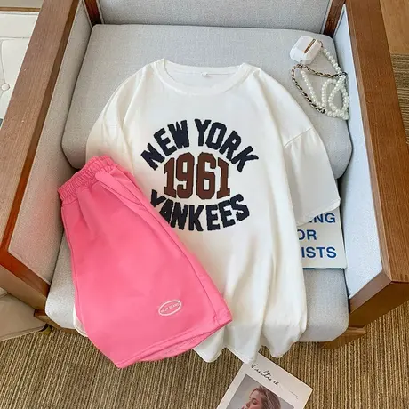 网红炸街港风运动服套装女夏季薄款宽松短袖短裤小个子休闲两件套商品大图