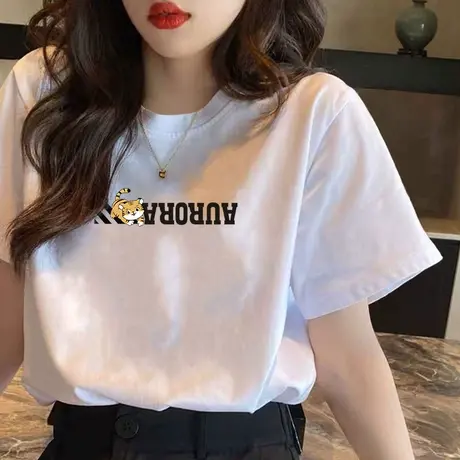 纯棉短袖t恤女圆领夏装2023年新款韩版打底衫字母印花半袖女体恤图片