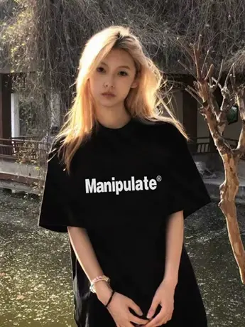 仿棉t恤女宽松大码oversize显瘦短袖ins潮牌夏季港味chic正肩上衣图片