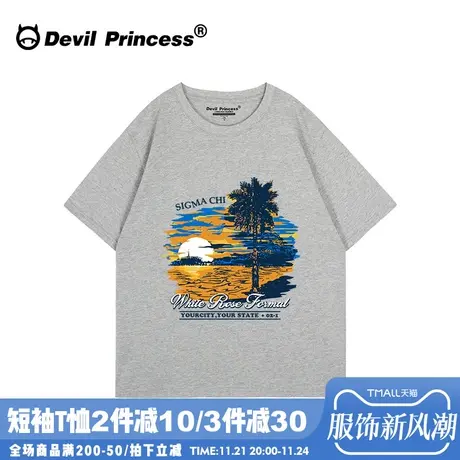 vintage古着感宽松灰色正肩短袖t恤女2024夏季新款小众纯棉上衣潮图片