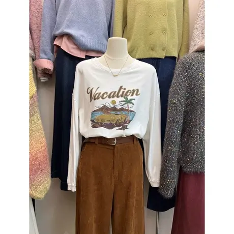 个性趣味印花长袖T恤女春秋宽松纯棉打底衫韩版内搭上衣体恤潮ins商品大图