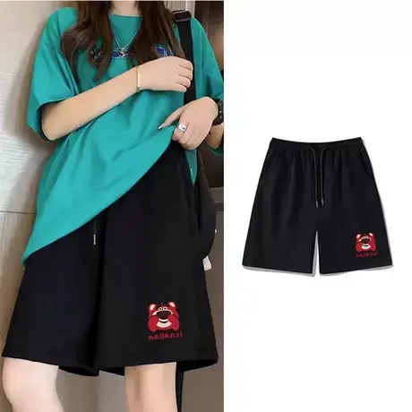 港味复古chic休闲短裤夏ins潮牌显瘦高腰宽松大码纯棉阔腿运动裤商品大图