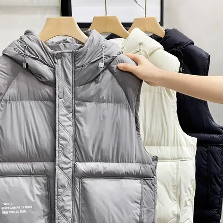 秋冬季新款男士潮流连帽棉服马甲青年韩版保暖背心无袖棉衣男坎肩图片