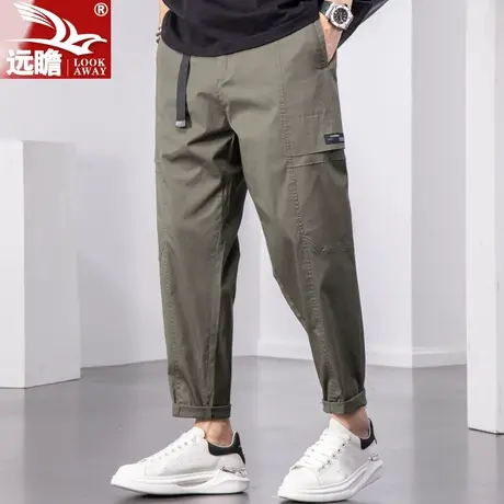 纯棉裤子夏天男款潮牌宽松工装休闲长裤夏季冰丝薄款九分裤子男款商品大图