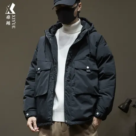 户外工装连帽棉衣男2023冬季新款宽松大码男士保暖加厚冲锋衣外套商品大图