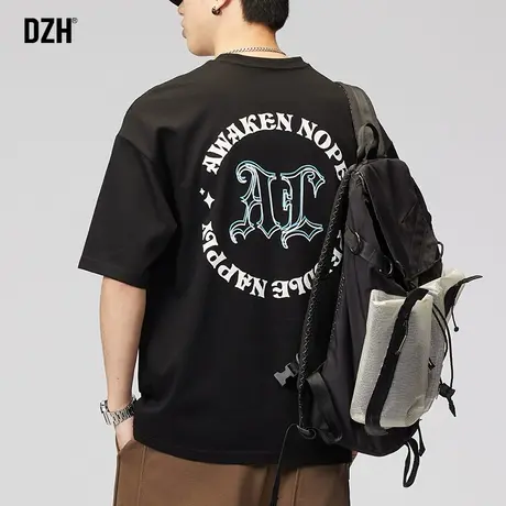 男士黑色宽松t恤男夏季短袖美式高街男装衣服半袖男款体恤衫夏装商品大图