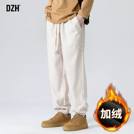 男生加绒运动裤男冬季加厚束脚裤子男款美式高街2024新款卫裤潮牌商品大图