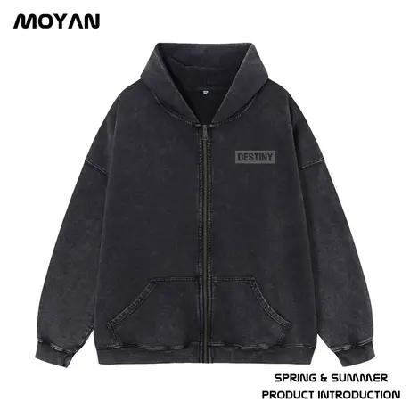 做旧复古加肥加大码男装连帽胖子外套拉链加绒卫衣宽松休闲秋冬季商品大图