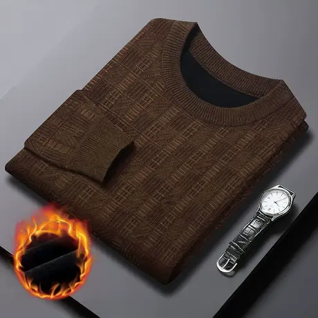 雪尼尔一体绒毛衣男士秋冬季新款加绒加厚圆领保暖卫衣打底针织衫商品大图