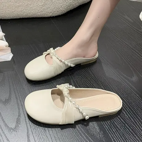 2023年春夏新款无后跟懒人仙女风网红配裙子包头半拖鞋女平底外穿图片