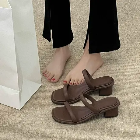 粗跟拖鞋女夏外穿2024新款夏天时尚气质高跟小凉鞋中跟方跟凉拖鞋商品大图