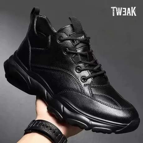 TWEAK新款男士春秋运动休闲单鞋厚底韩版百搭黑色舒适软皮男鞋商品大图