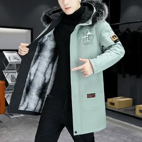 男士冬季棉衣中长款加厚外套连帽毛领加绒棉袄青少年初中学生棉服图片