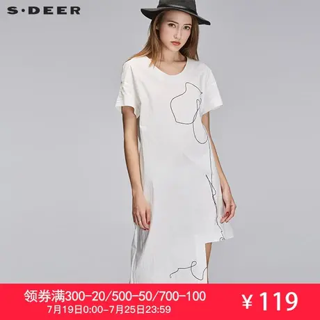 sdeer圣迪奥2019夏装趣味简笔线条印花飘带连衣裙S17280466图片