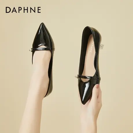 达芙妮高跟鞋女秋冬2021新款职业细跟工作鞋黑色浅口尖头法式单鞋商品大图