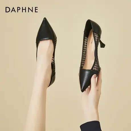 达芙妮高跟鞋女鞋2022年新款夏季黑色设计感镂空网纱细跟单鞋凉鞋图片