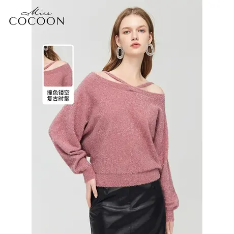 【秋上新】missCOCOON金丝绒镂空上衣2023秋新款女显瘦套头针织衫商品大图