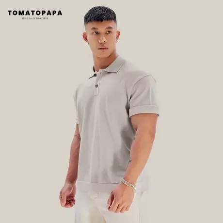 TOMATOPAPA夏季新款短袖POLO衫男翻领商务菠萝纹肌理针织T上衣男商品大图