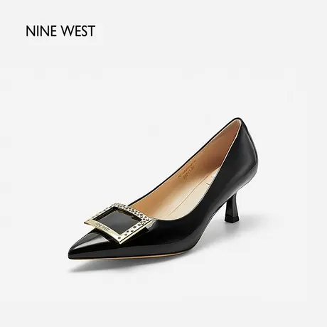 Nine West/玖熙摘星方扣小猫跟单鞋女新款牛漆皮通勤优雅高跟鞋图片